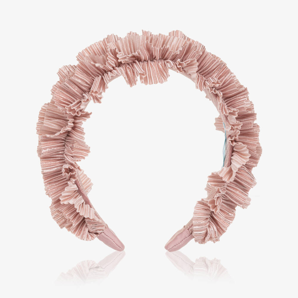 Abel & Lula-Girls Pink Satin Hairband with Pleated Ruffles | Childrensalon Outlet