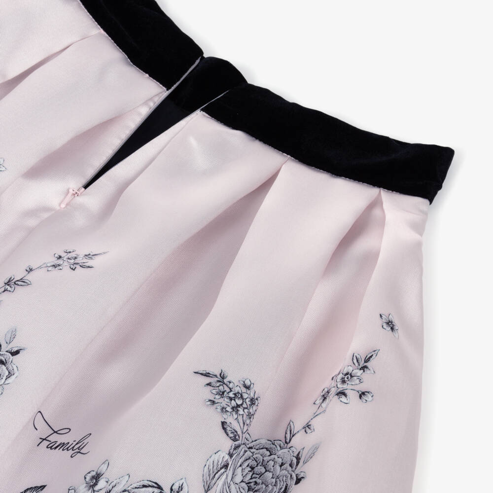 Monnalisa Chic-Girls Pink Satin Rose Print Skirt | Childrensalon Outlet