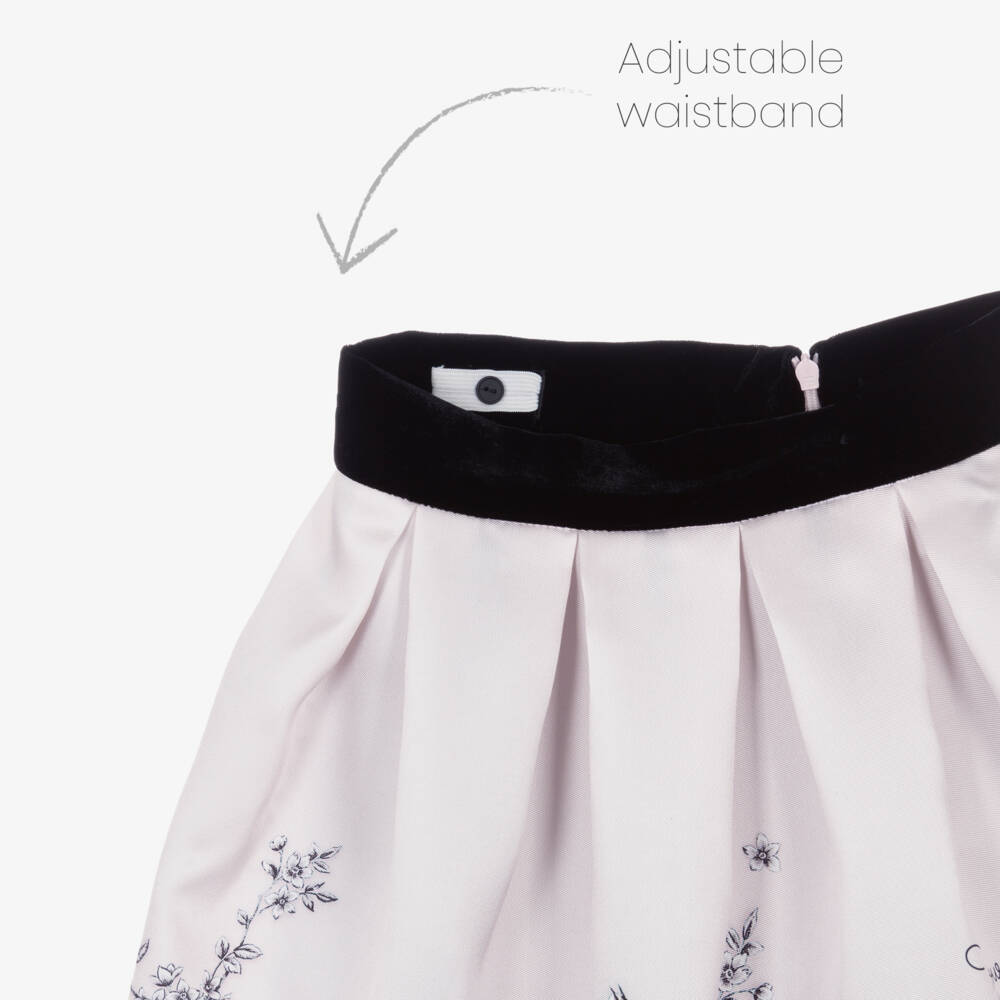 Monnalisa Chic-Girls Pink Satin Rose Print Skirt | Childrensalon Outlet