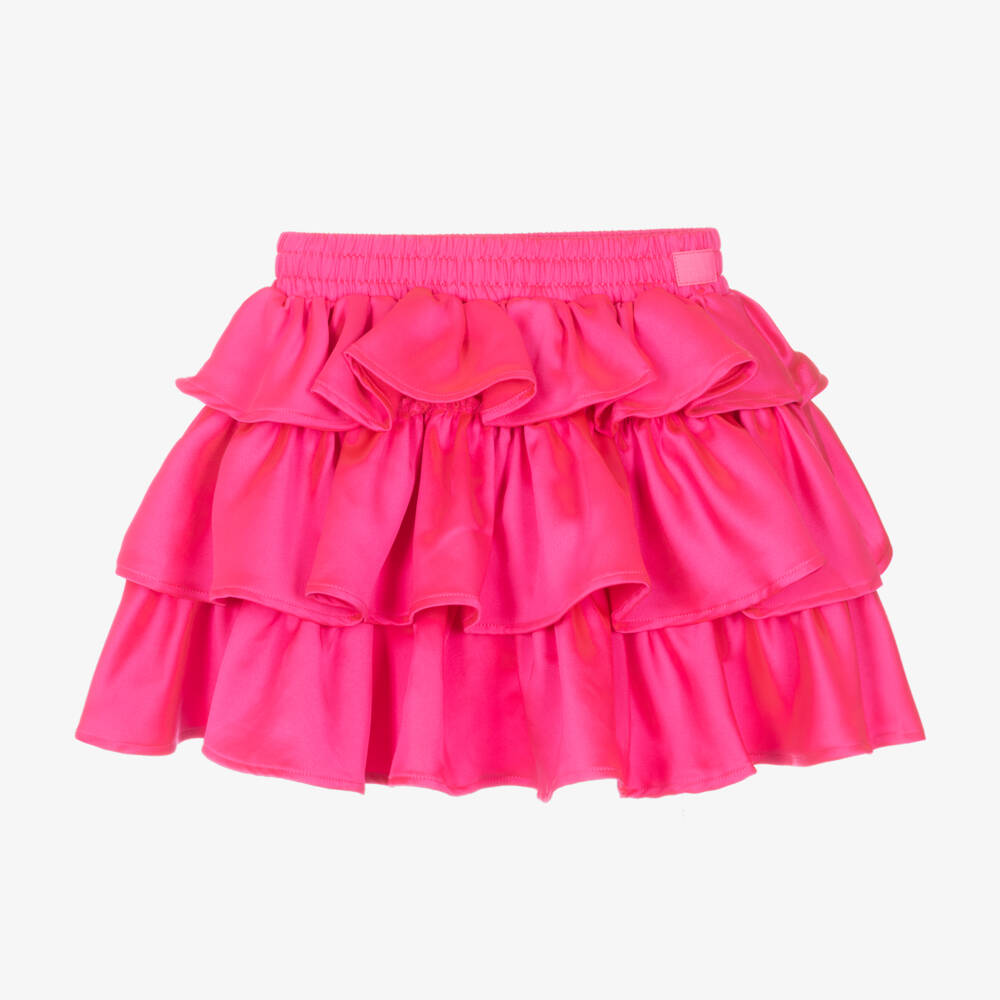 The Tiny Universe-Girls Pink Satin Tiered Ruffle Skirt | Childrensalon Outlet