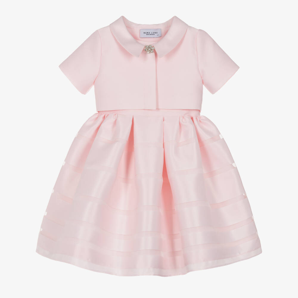 Mama Luma-Girls Pink Satin Twill Dress & Bolero Jacket Set | Childrensalon Outlet