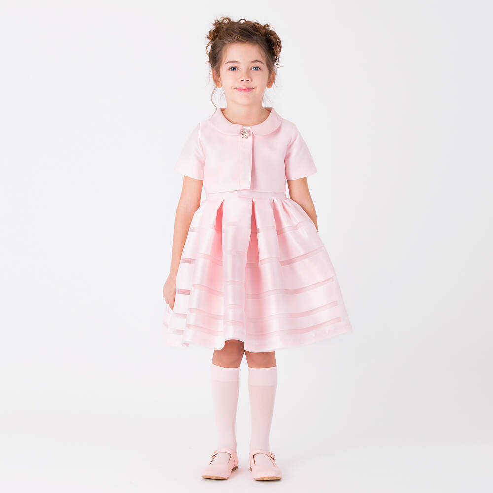 Mama Luma-Girls Pink Satin Twill Dress & Bolero Jacket Set | Childrensalon Outlet