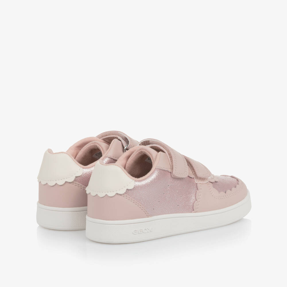 Geox-Girls Pink Scallop Detail Velcro Trainers | Childrensalon Outlet