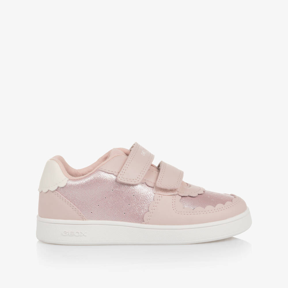 Geox-Girls Pink Scallop Detail Velcro Trainers | Childrensalon Outlet
