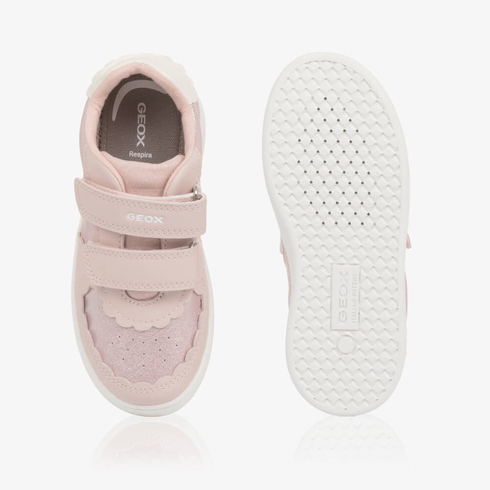 Geox-Girls Pink Scallop Detail Velcro Trainers | Childrensalon Outlet