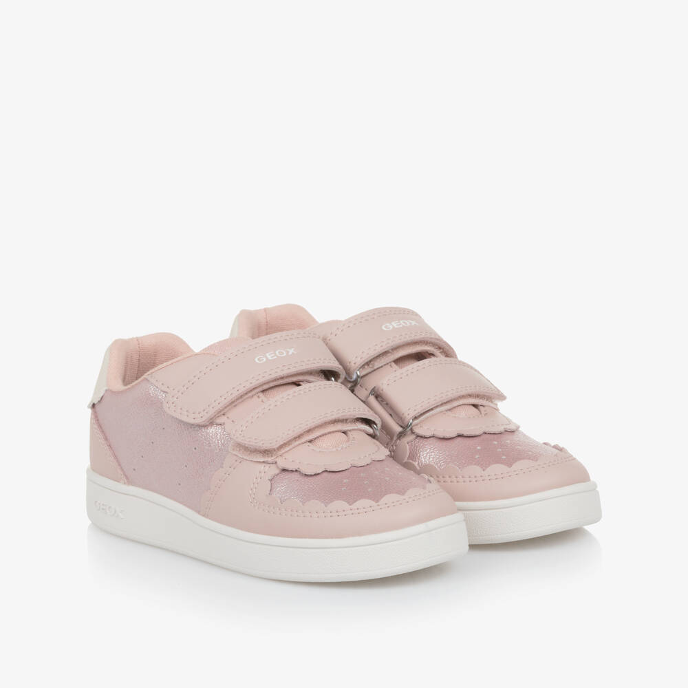 Geox-Girls Pink Scallop Detail Velcro Trainers | Childrensalon Outlet