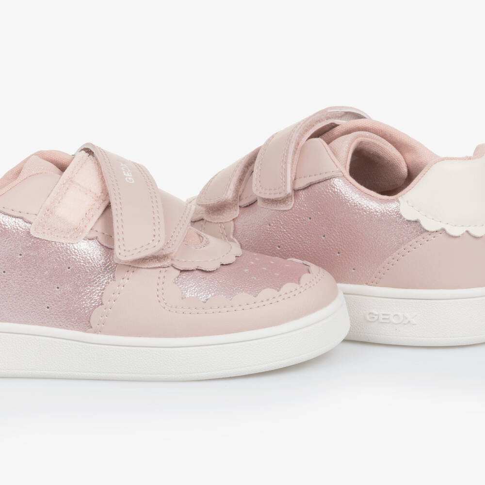 Geox-Girls Pink Scallop Detail Velcro Trainers | Childrensalon Outlet
