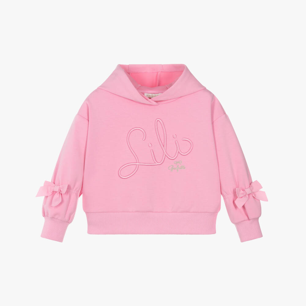 Lili Gaufrette-Girls Pink Scuba Jersey Hoodie with Embroidered Logo | Childrensalon Outlet