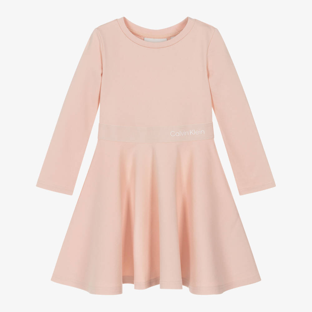 Calvin Klein-Girls Pink Scuba Jersey Long Sleeve Dress | Childrensalon Outlet