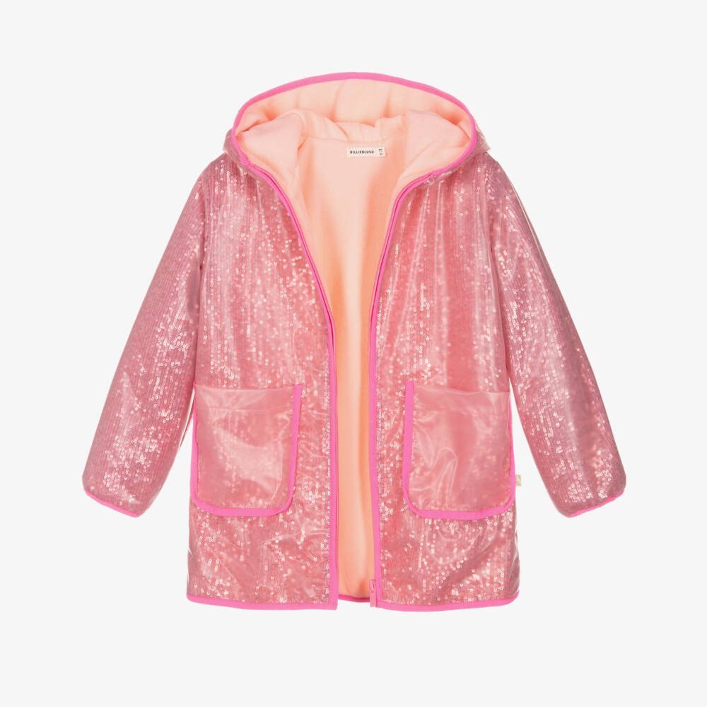 Billieblush-Girls Pink Sequin Hooded Raincoat | Childrensalon Outlet