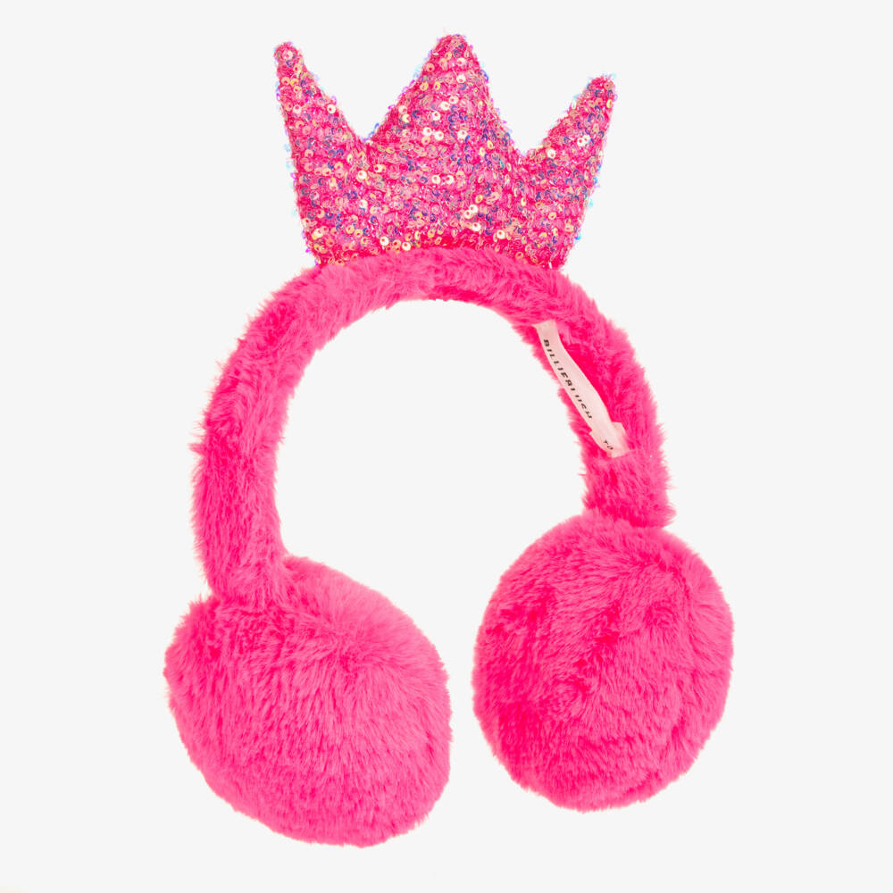 Billieblush-Girls Pink Sequined Crown Ear Muffs | Childrensalon Outlet