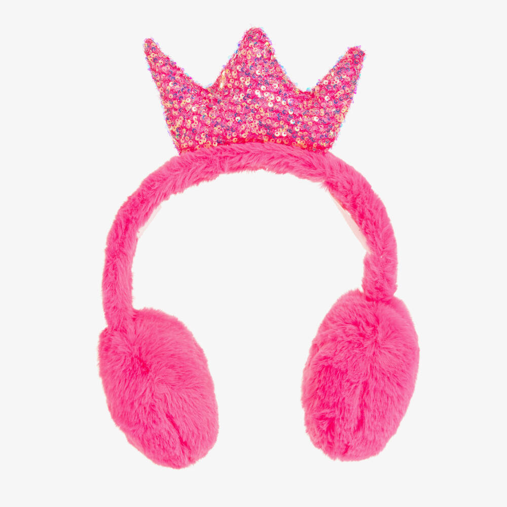 Billieblush-Girls Pink Sequined Crown Ear Muffs | Childrensalon Outlet