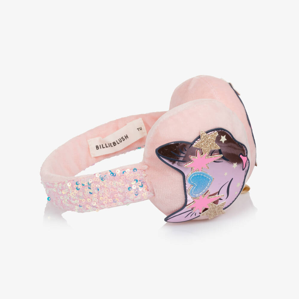 Billieblush-Girls Pink Sequined Velour Ear Muffs | Childrensalon Outlet
