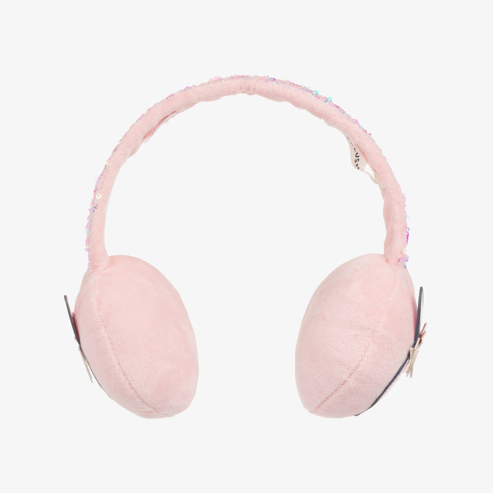 Billieblush-Girls Pink Sequined Velour Ear Muffs | Childrensalon Outlet
