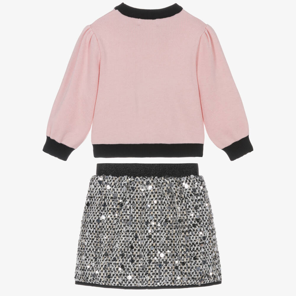 Beau KiD-Girls Pink Sequinned Tweed Skirt Set | Childrensalon Outlet