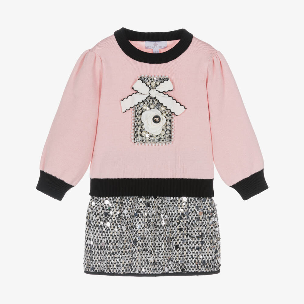 Beau KiD-Girls Pink Sequinned Tweed Skirt Set | Childrensalon Outlet