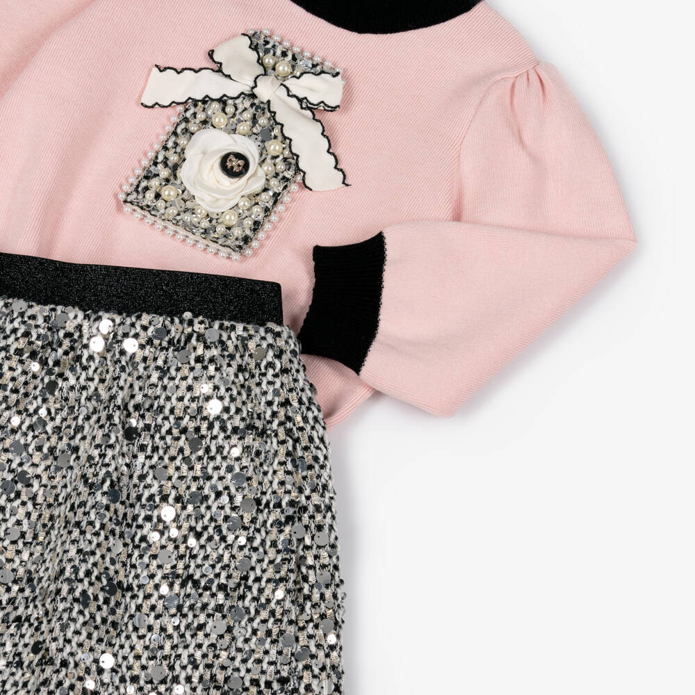 Beau KiD-Girls Pink Sequinned Tweed Skirt Set | Childrensalon Outlet