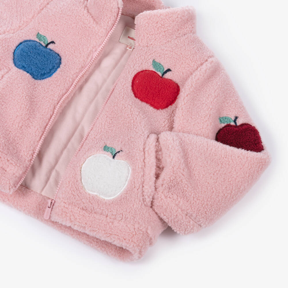 Catimini-Girls Pink Sherpa Fleece Apple Jacket | Childrensalon Outlet
