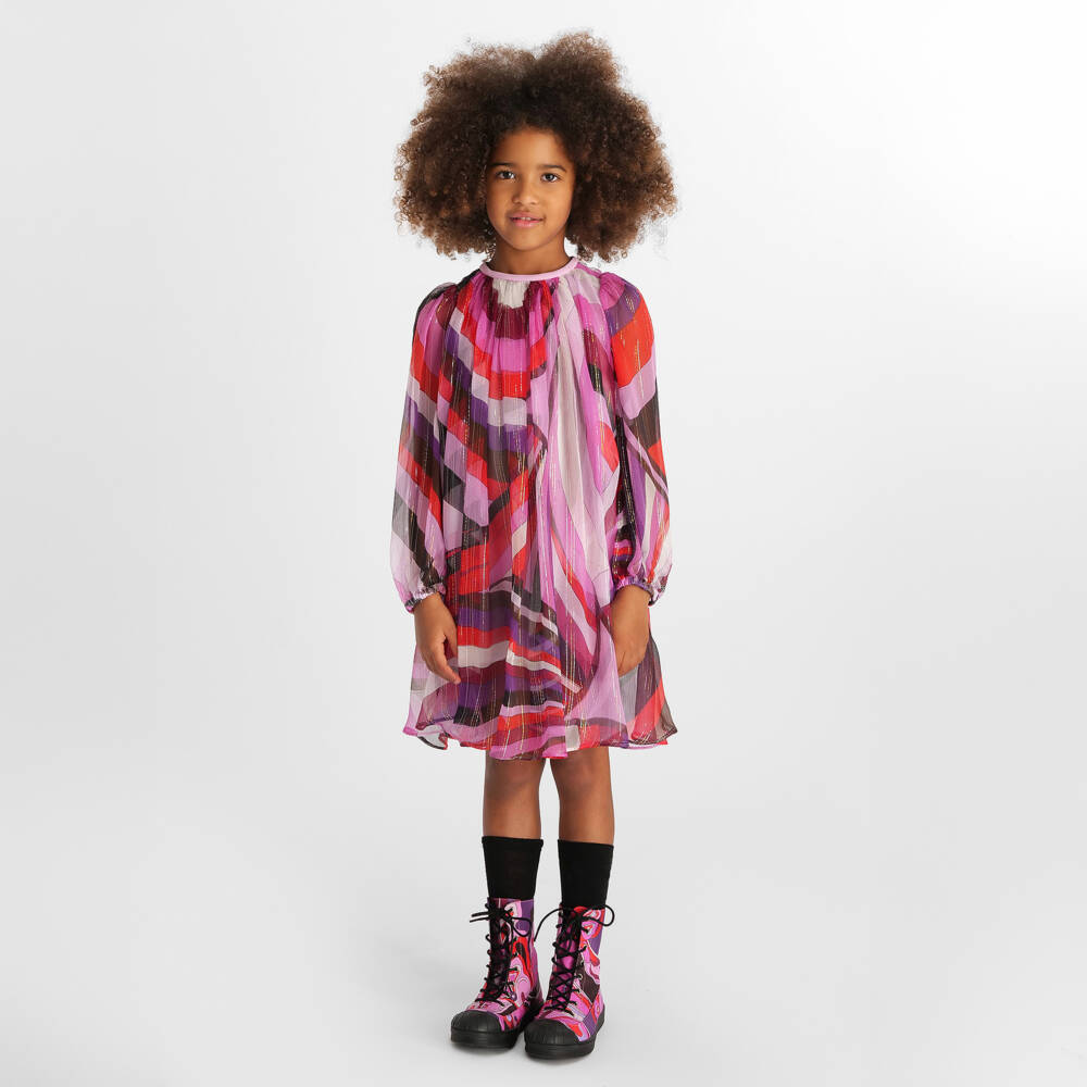 PUCCI-Girls Pink Silk Chiffon Iride Print Dress | Childrensalon Outlet