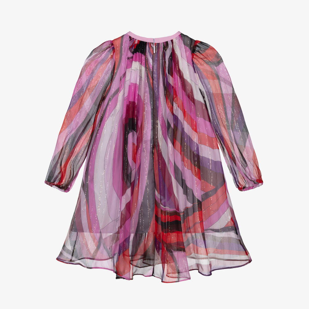 PUCCI-Girls Pink Silk Chiffon Iride Print Dress | Childrensalon Outlet