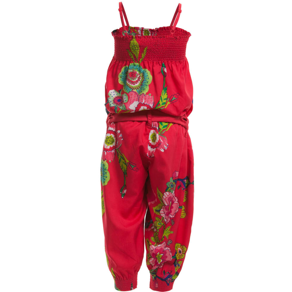 Desigual-Girls Pink Silky Satin Floral Jumpsuit | Childrensalon Outlet