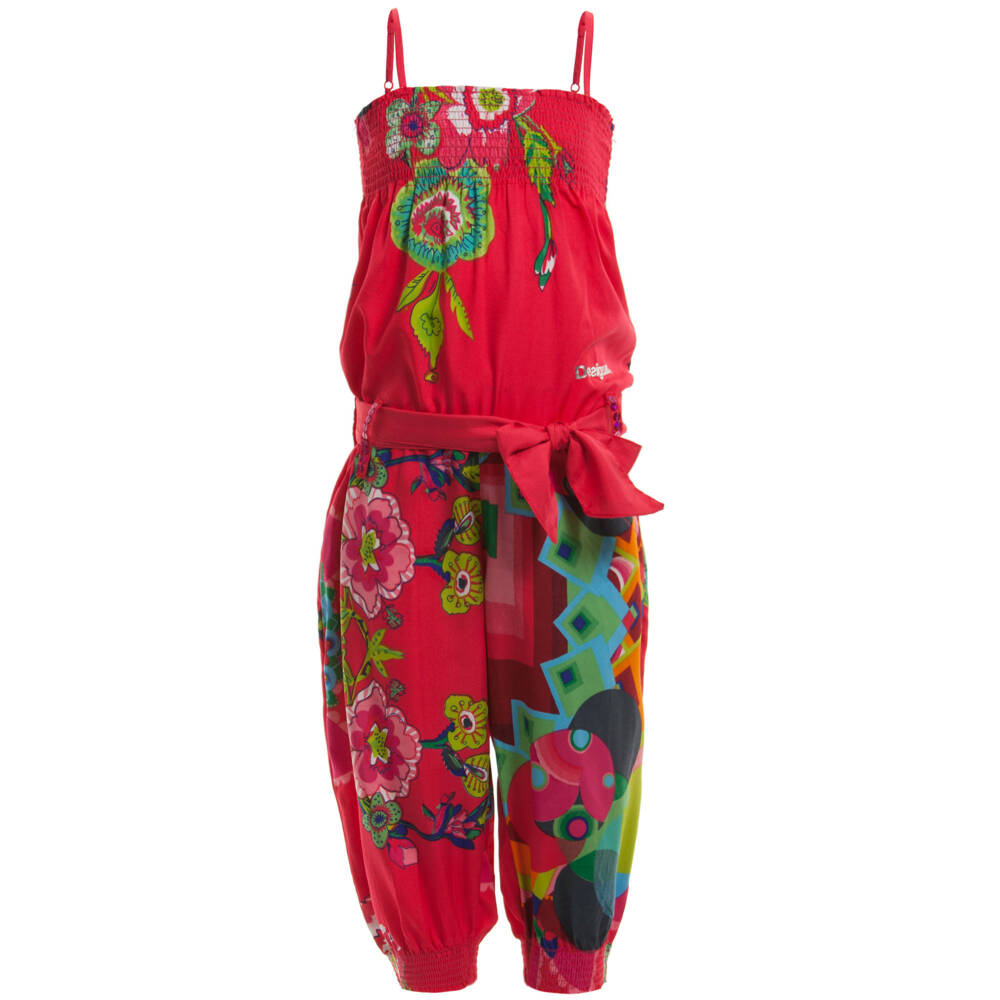 Desigual-Girls Pink Silky Satin Floral Jumpsuit | Childrensalon Outlet