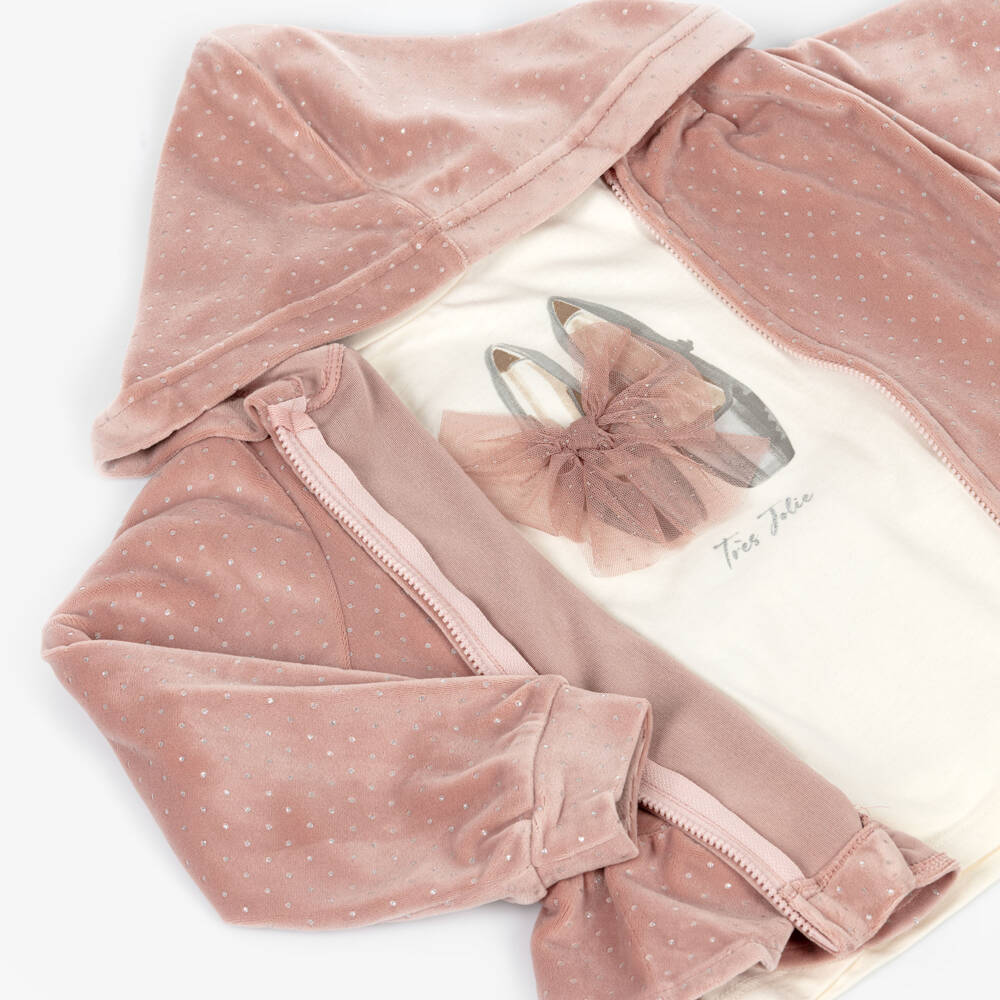 Mayoral-Girls Pink Sparkly Velour Tracksuit Set | Childrensalon Outlet