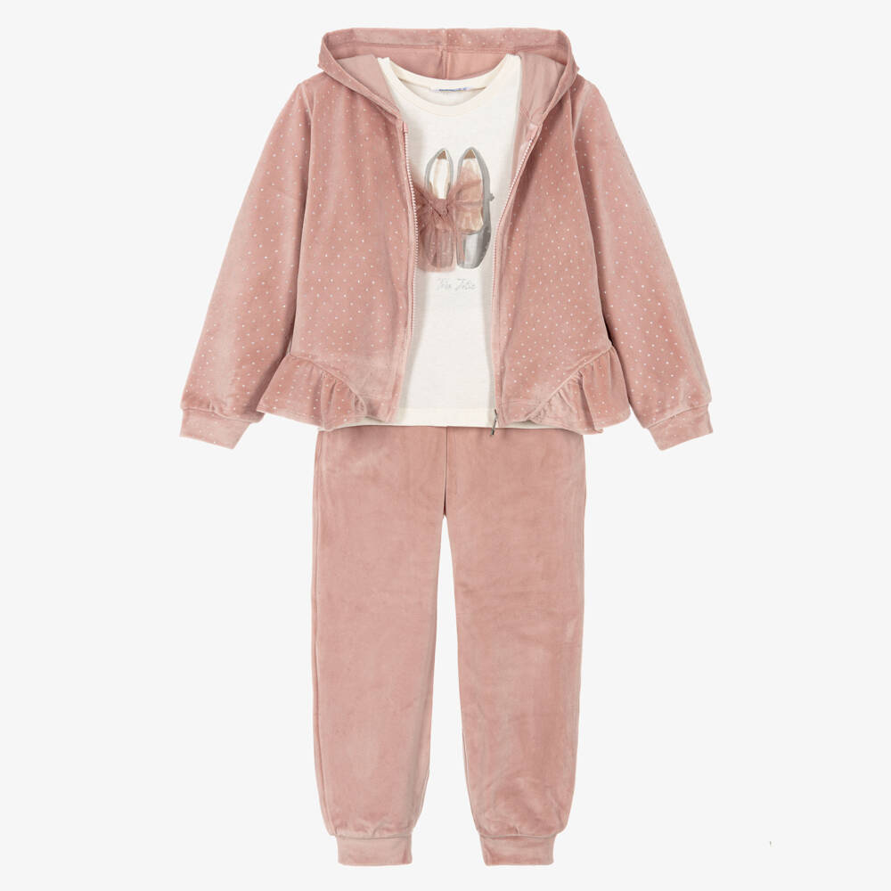 Mayoral-Girls Pink Sparkly Velour Tracksuit Set | Childrensalon Outlet