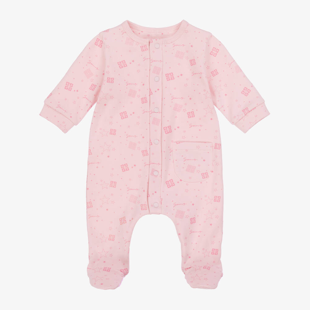 Givenchy-Girls Pink Stars & Logos Cotton Babygrow | Childrensalon Outlet