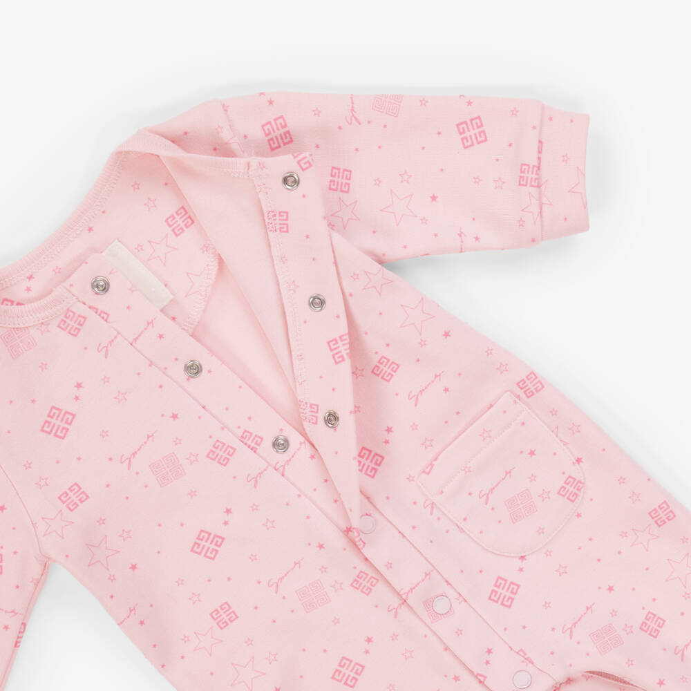Givenchy-Girls Pink Stars & Logos Cotton Babygrow | Childrensalon Outlet