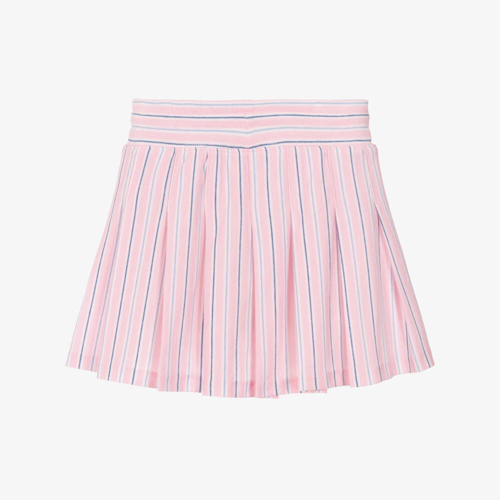 Ralph Lauren-Girls Pink Striped Cotton Piqué Skort | Childrensalon Outlet