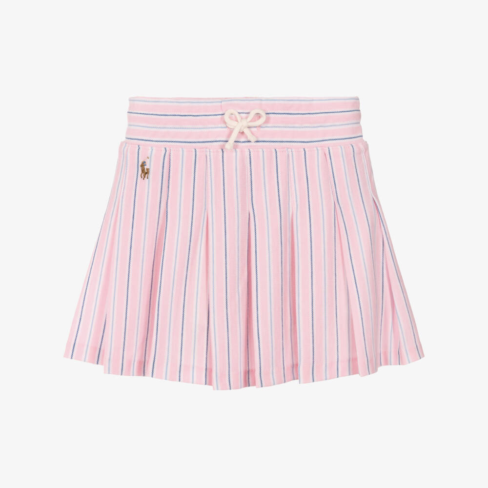 Ralph Lauren-Girls Pink Striped Cotton Piqué Skort | Childrensalon Outlet