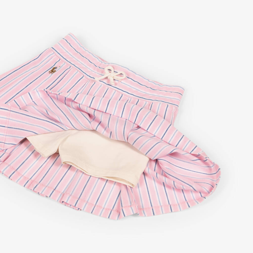 Ralph Lauren-Girls Pink Striped Cotton Piqué Skort | Childrensalon Outlet