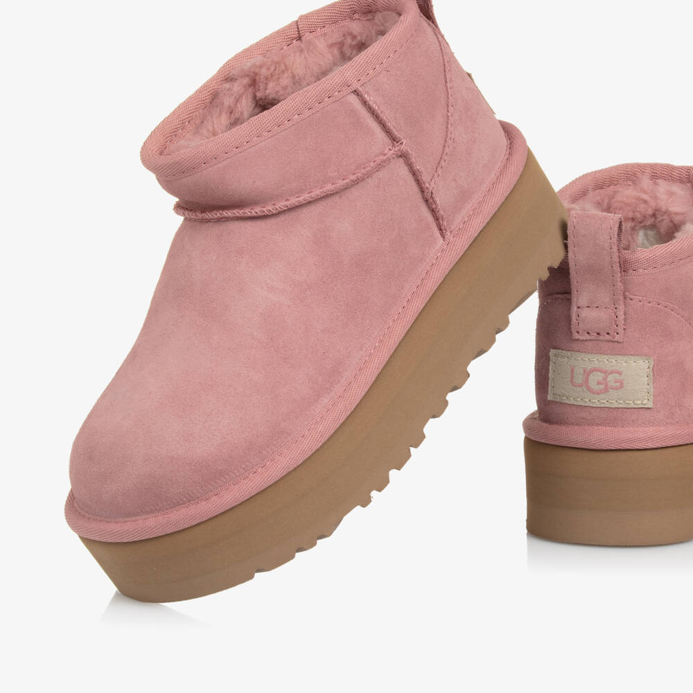 UGG-Girls Pink Suede Classic Ultra Mini Platform Boots | Childrensalon Outlet