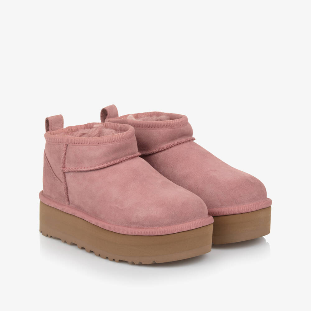 UGG-Girls Pink Suede Classic Ultra Mini Platform Boots | Childrensalon Outlet