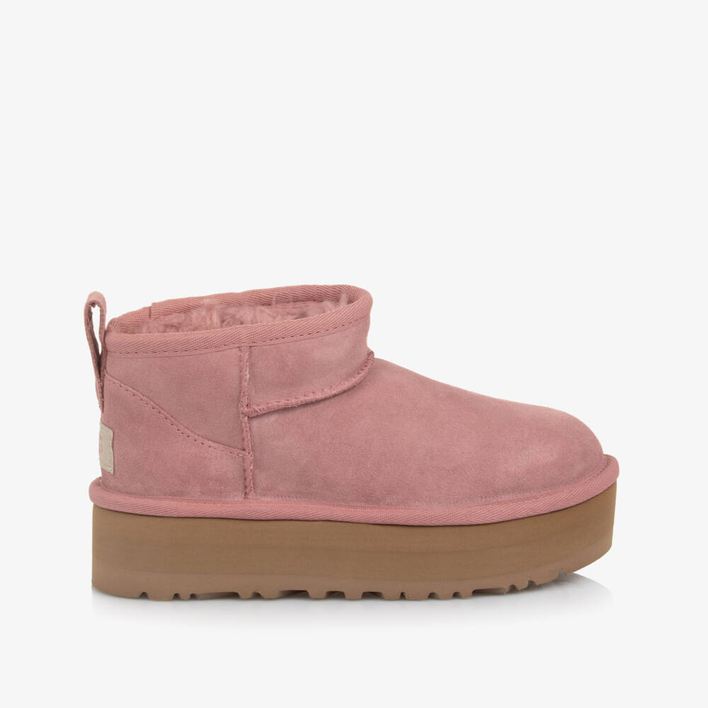 UGG-Girls Pink Suede Classic Ultra Mini Platform Boots | Childrensalon Outlet