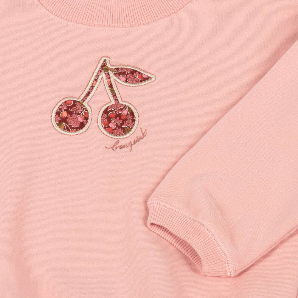 Bonpoint-Girls Pink Sweatshirt with Liberty Fabric Logo Cherries | Childrensalon Outlet