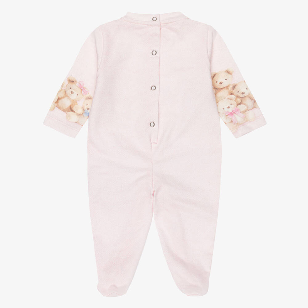 Lapin House-Girls Pink Teddy Bear Cotton Jersey Babygrow | Childrensalon Outlet