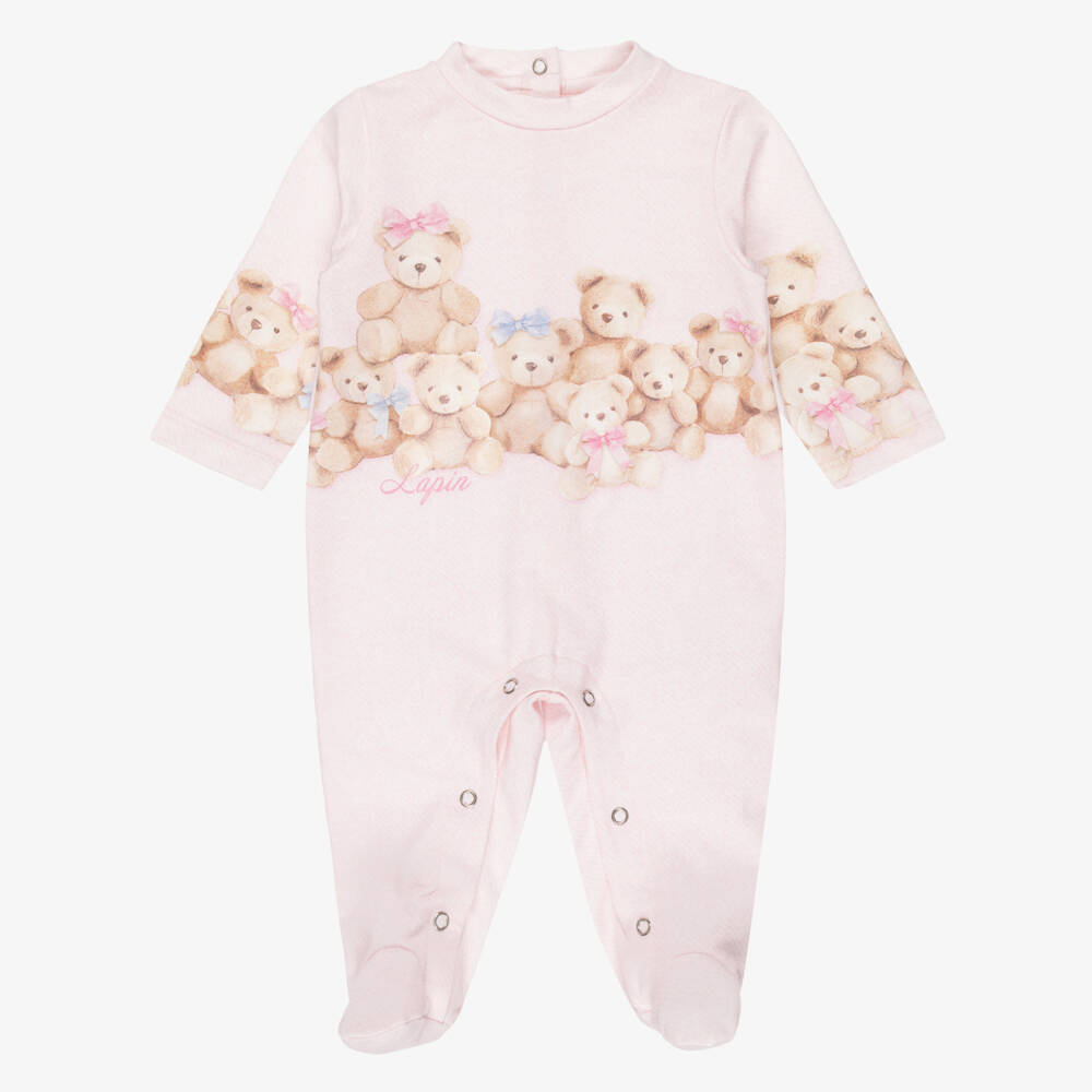 Lapin House-Girls Pink Teddy Bear Cotton Jersey Babygrow | Childrensalon Outlet