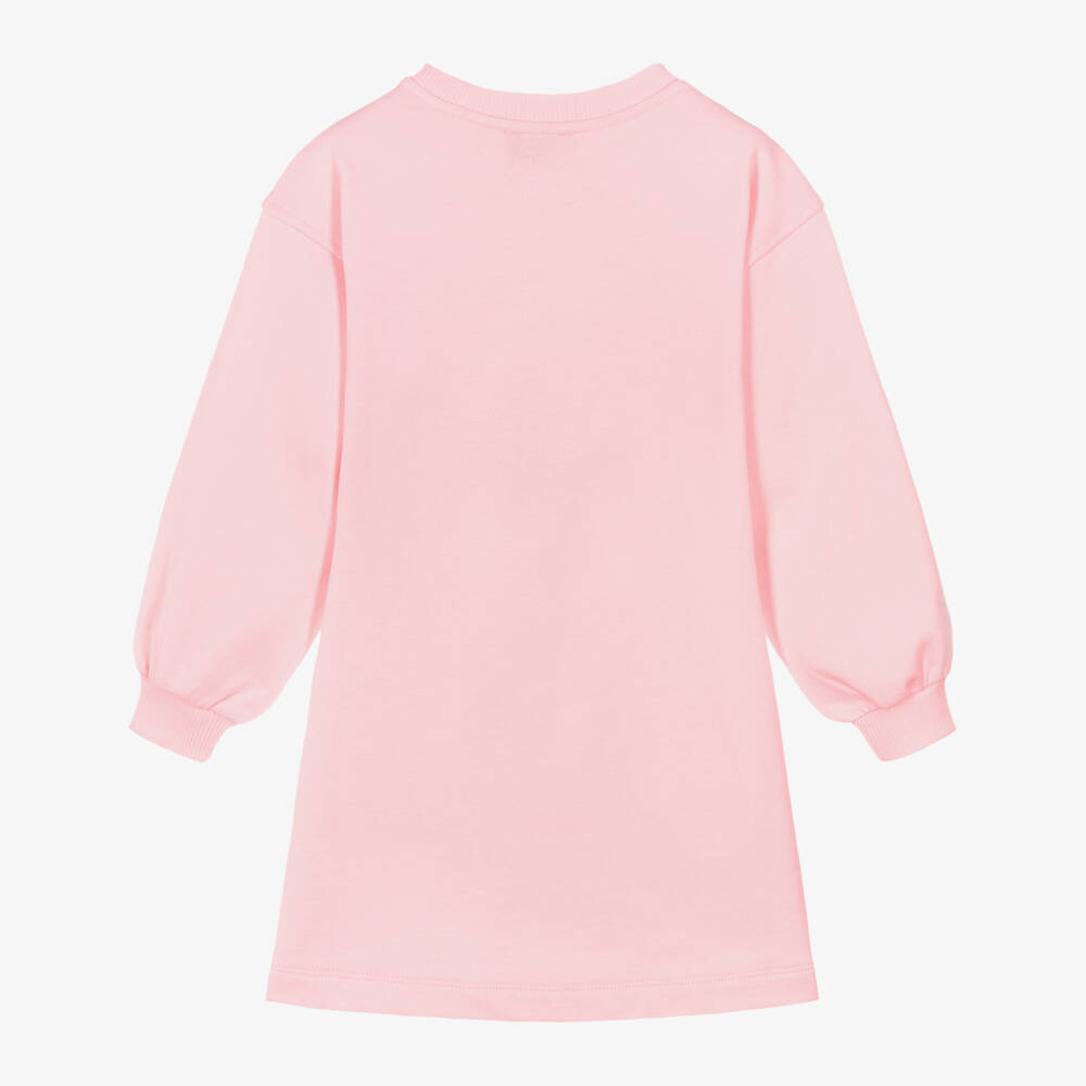 Moschino-Girls Pink Teddy Bear Logo Cotton Jersey Sweatshirt Dress | Childrensalon Outlet