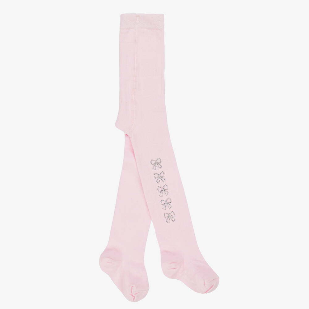 A Dee-Girls Pink Tights with Diamanté Bows | Childrensalon Outlet