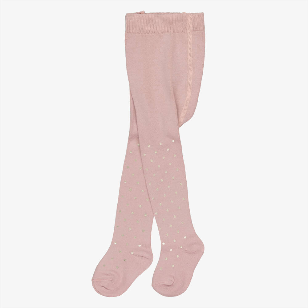 Mayoral-Girls Pink Tights with Metallic Gold Stars | Childrensalon Outlet