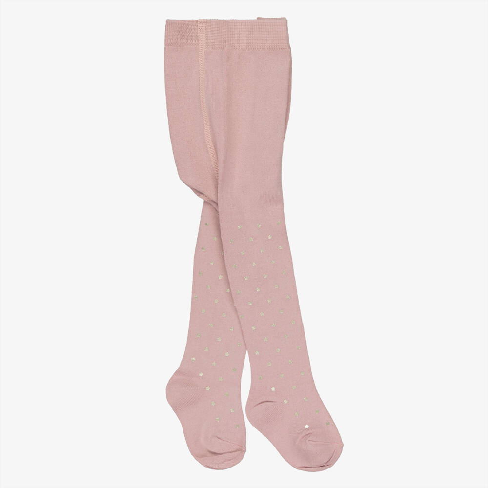 Mayoral-Girls Pink Tights with Metallic Gold Stars | Childrensalon Outlet