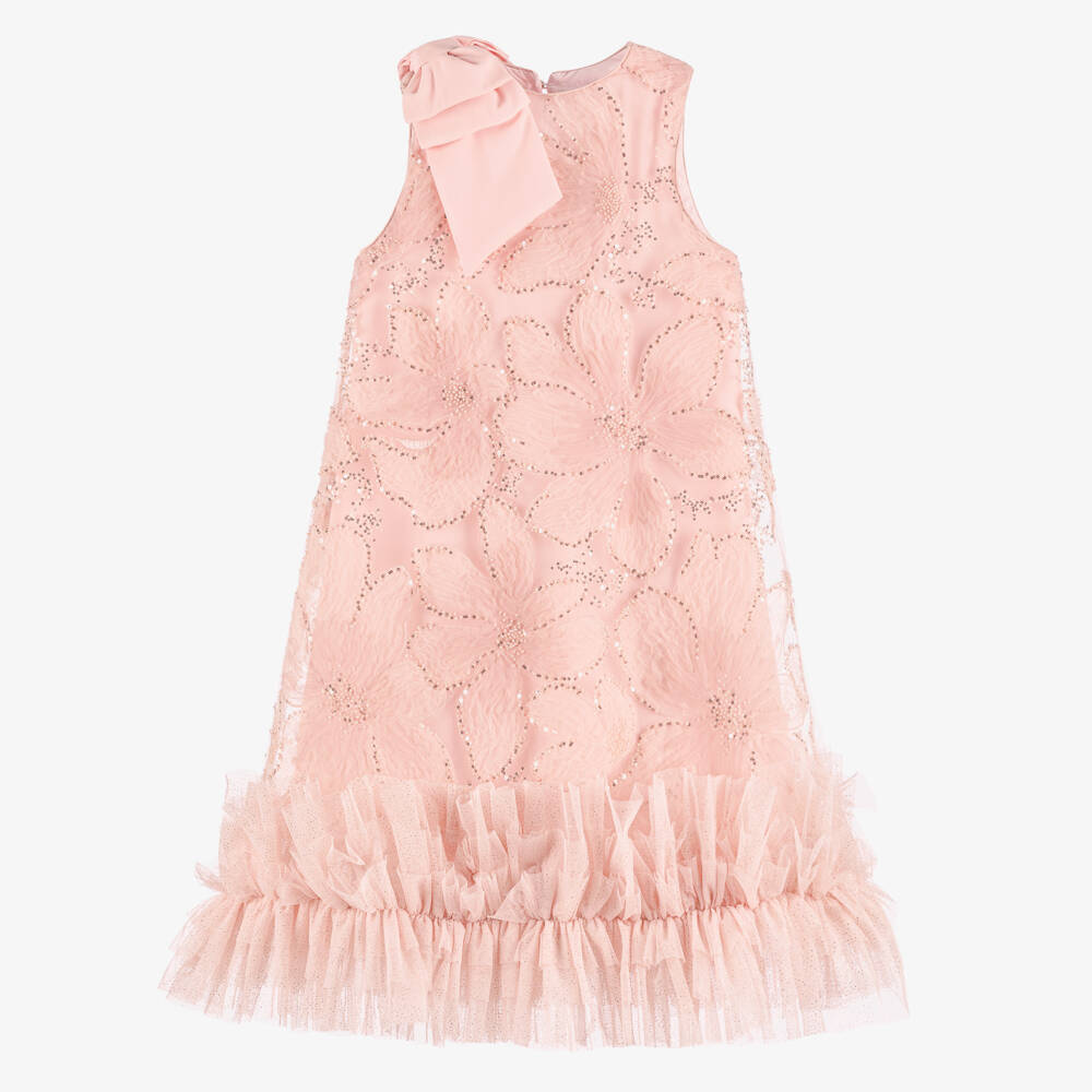 Patachou-Girls Pink Tulle Dress with Sequins & Beads | Childrensalon Outlet