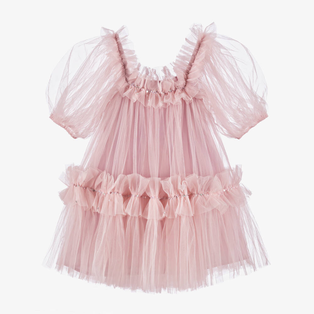 Tutu du Monde-Girls Pink Tulle Ruffle Dress with Sequins | Childrensalon Outlet