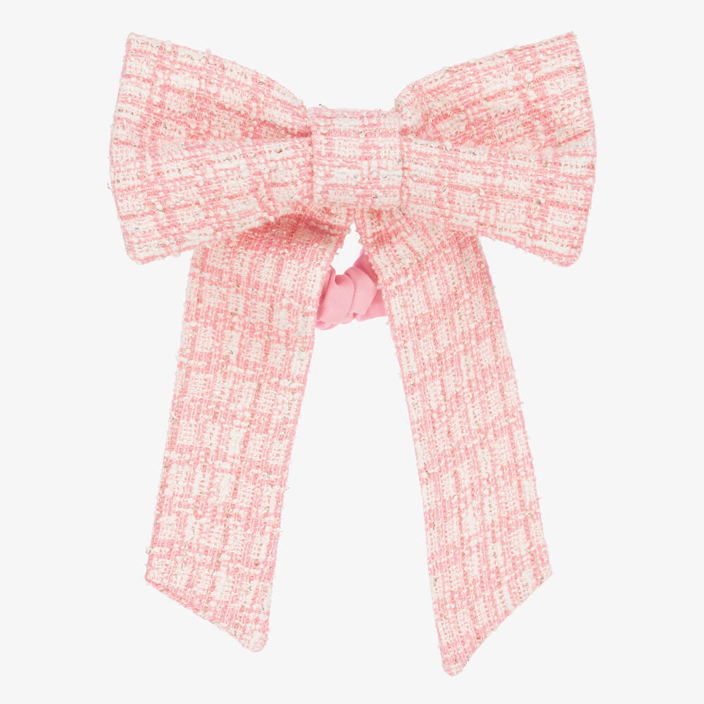 Patachou-Girls Pink Tweed Bow Hair Scrunchy (15cm) | Childrensalon Outlet