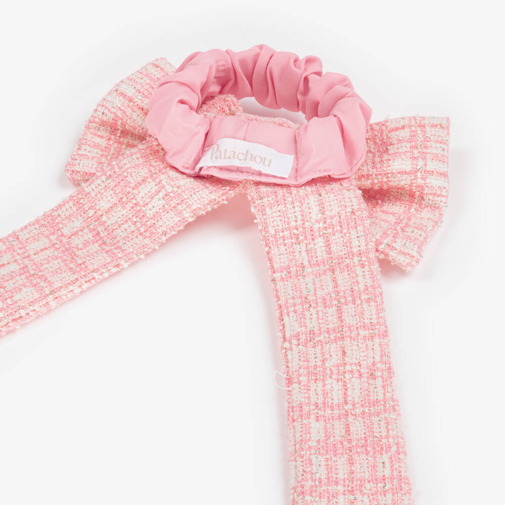 Patachou-Girls Pink Tweed Bow Hair Scrunchy (15cm) | Childrensalon Outlet
