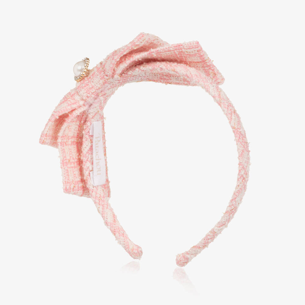 Patachou-Girls Pink Tweed Bow Hairband | Childrensalon Outlet