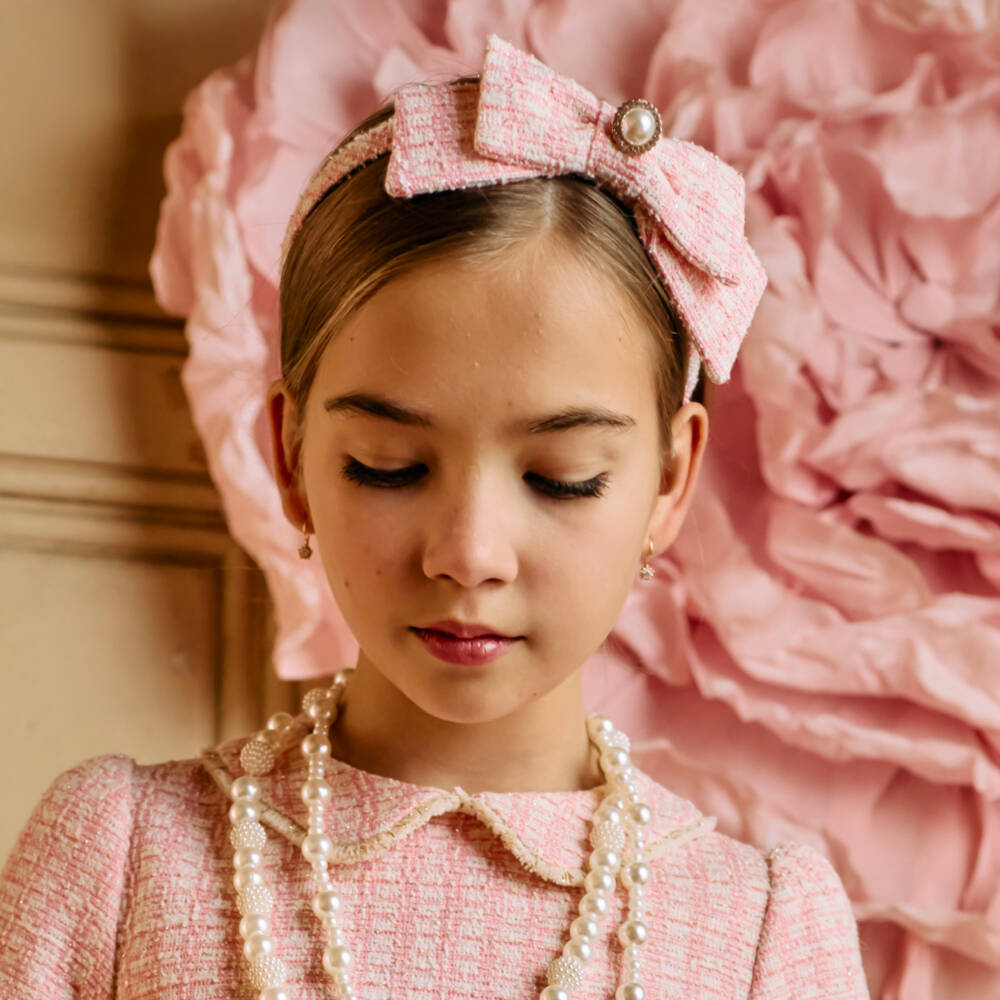 Patachou-Girls Pink Tweed Bow Hairband | Childrensalon Outlet