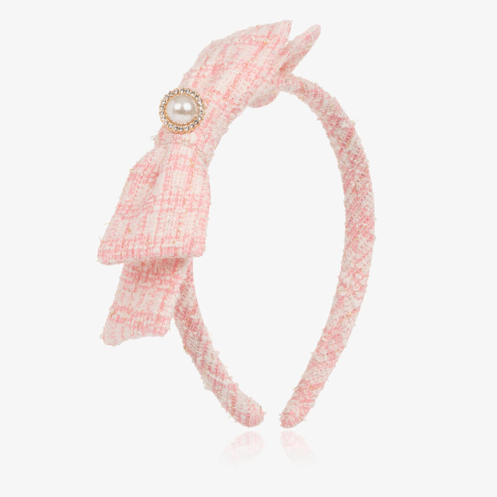 Patachou-Girls Pink Tweed Bow Hairband | Childrensalon Outlet